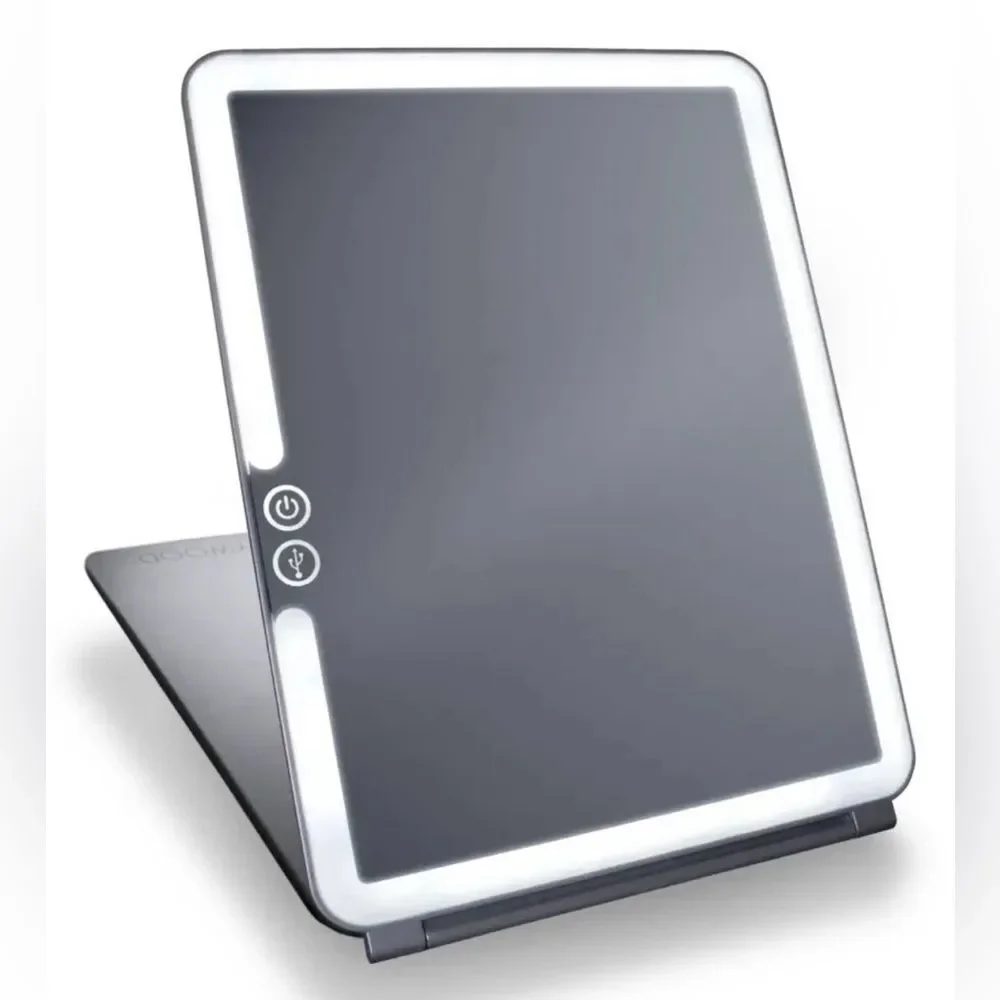 LED Lighted Makeup Mirror - Sleek Gray Compact Vanity Mirror